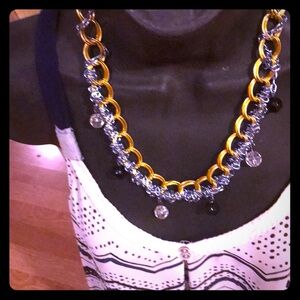 NWT Handmade gold and blue chain collar necklace